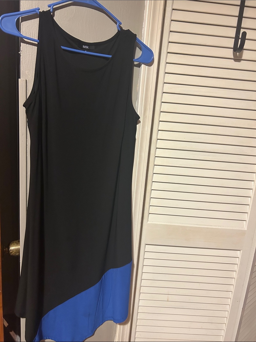 MSK Black Dress with Royal Blue Hem Colorblock Midi medium